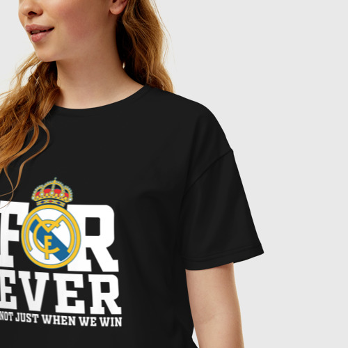 Женская футболка хлопок Oversize Real Madrid, Реал Мадрид forever not just when We win, цвет черный - фото 3