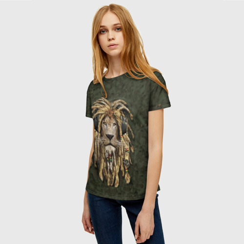 Женская футболка 3D с принтом Лев в дредах, фото на моделе #1