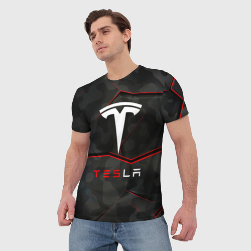 Мужская футболка 3D Tesla Sport Logo., цвет 3D печать - фото 3