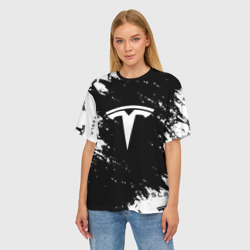 Женская футболка oversize 3D Tesla logo texture - фото 2