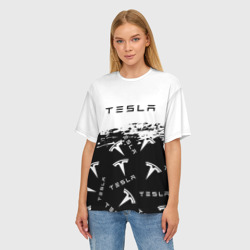 Женская футболка oversize 3D [Tesla] - Black & White - фото 2