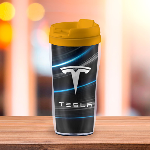 Термокружка-непроливайка [Tesla] - Неоновые полосы , цвет желтый - фото 3