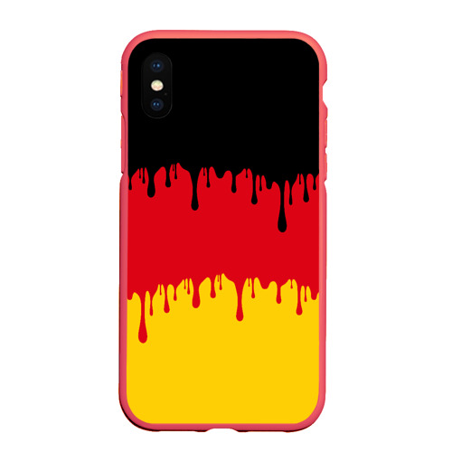 Чехол для iPhone XS Max матовый Флаг Германии потёки, цвет красный