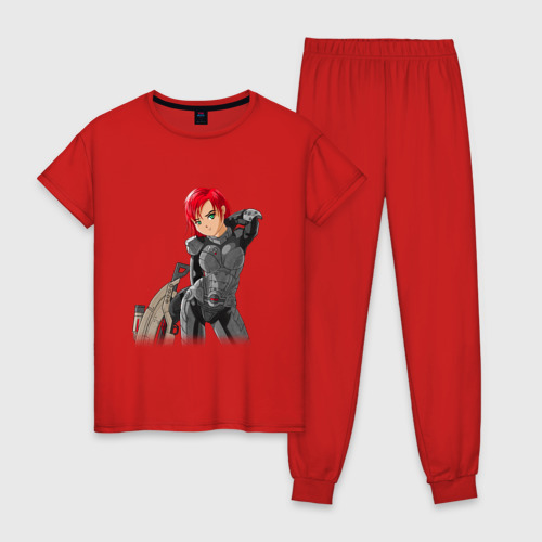 Женская пижама хлопок с принтом Commander Shepard by sexygirlsdraw, вид спереди #2
