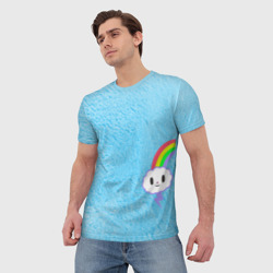 Мужская футболка 3D Облачко на голубом мехе с радугой парная - фото 2