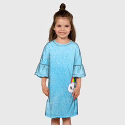 Детское платье 3D Облачко на голубом мехе с радугой парная - фото 2
