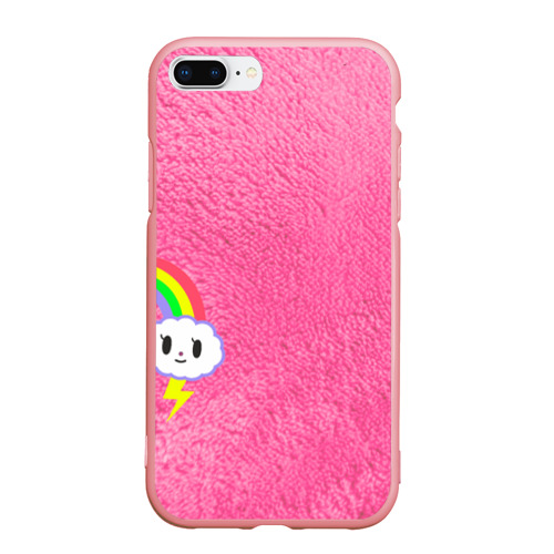 Чехол для iPhone 7Plus/8 Plus матовый Облачко на розовом мехе с радугой парная, цвет баблгам