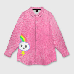 Женская рубашка oversize 3D Облачко на розовом мехе с радугой парная