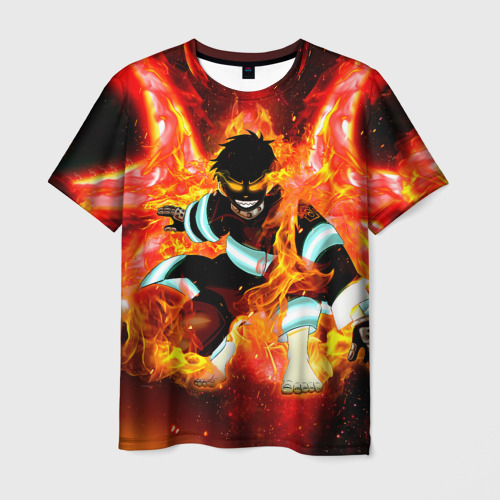 Мужская футболка с принтом Пламенная Бригада Пожарных Shinra Kusakabe, вид спереди №1