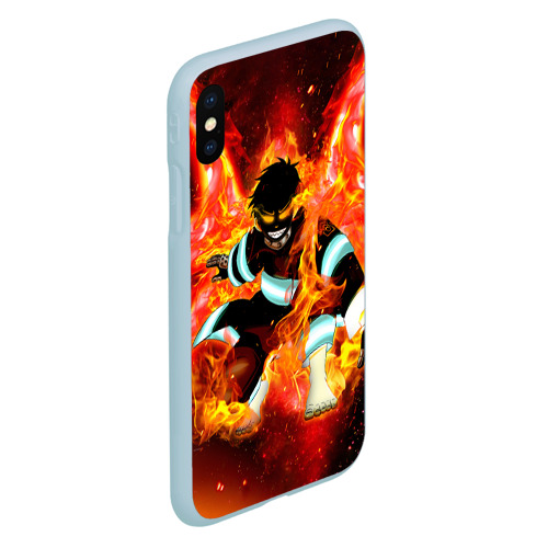 Чехол для iPhone XS Max матовый Пламенная Бригада Пожарных Shinra Kusakabe, цвет голубой - фото 3