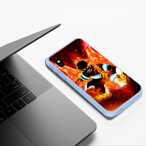 Чехол для iPhone XS Max матовый Пламенная Бригада Пожарных Shinra Kusakabe, цвет голубой - фото 5