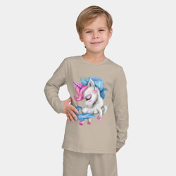 Детская пижама с лонгсливом хлопок Единорог с голубой гривой - фото 2
