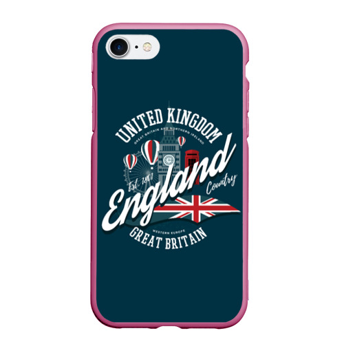 Чехол для iPhone 7/8 матовый Англия England, цвет малиновый