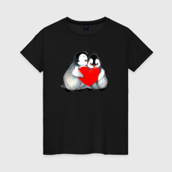 Женская футболка хлопок Милые Влюбленные Пингвины