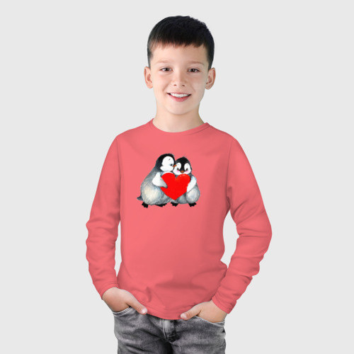 Детский лонгслив хлопок Милые Влюбленные Пингвины, цвет коралловый - фото 3