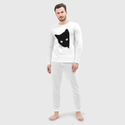 Пижама с принтом Всё тот же чёрный котяра! для мужчины, вид на модели спереди №2. Цвет основы: белый