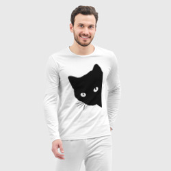 Пижама с принтом Всё тот же чёрный котяра! для мужчины, вид на модели спереди №3. Цвет основы: белый