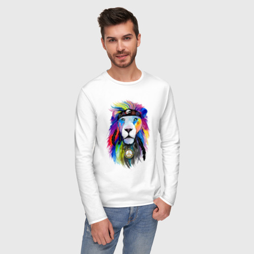 Мужской лонгслив хлопок Color lion! Neon!, цвет белый - фото 3