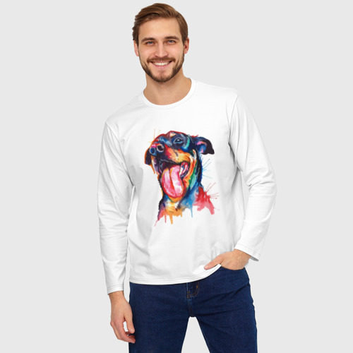 Мужской лонгслив oversize хлопок Color rottweiler, цвет белый - фото 3