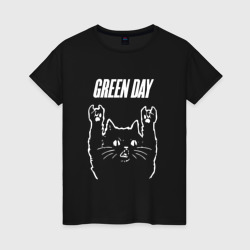 Женская футболка хлопок Green Day Рок кот