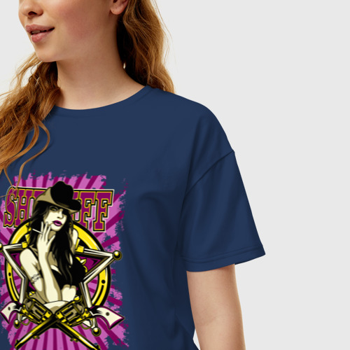 Женская футболка хлопок Oversize Девушка шериф, цвет темно-синий - фото 3