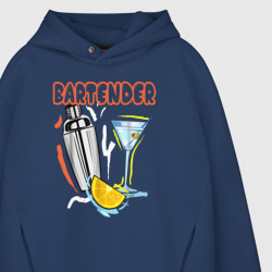 Худи с принтом Бармен - bartender для мужчины, вид на модели спереди №3. Цвет основы: темно-синий