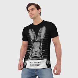 Футболка с принтом Плохой кролик - bad bunny для мужчины, вид на модели спереди №2. Цвет основы: белый