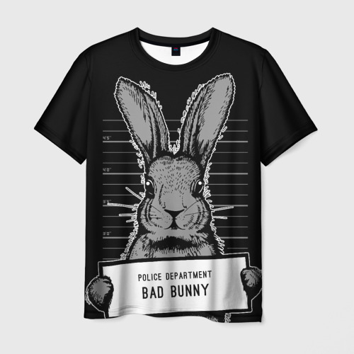 Мужская футболка с принтом Плохой кролик - bad bunny, вид спереди №1