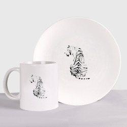 Набор: тарелка + кружка Тигр со спины