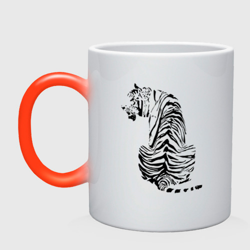 Кружка хамелеон Тигр со спины, цвет белый + красный