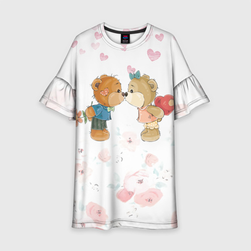 Детское платье 3D с принтом Плюшевый Поцелуй | Влюблённые Мишки, вид спереди #2