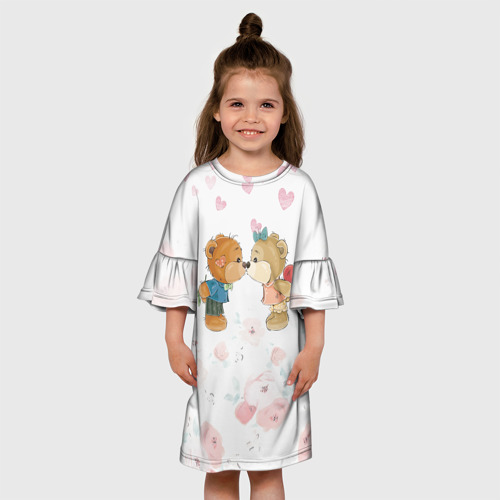 Детское платье 3D с принтом Плюшевый Поцелуй | Влюблённые Мишки, вид сбоку #3