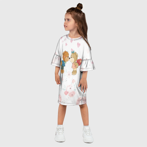 Детское платье 3D с принтом Плюшевый Поцелуй | Влюблённые Мишки, фото на моделе #1