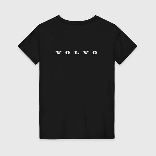 Женская футболка хлопок с принтом VOLVO белый логотип, вид сзади #1