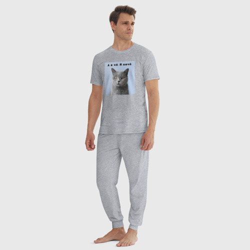 Мужская пижама хлопок с принтом Котик Ничё, вид сбоку #3