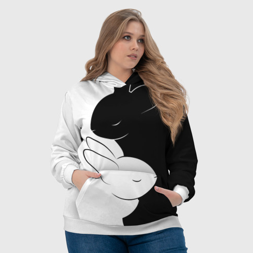 Женская толстовка 3D Черный кролик и белый Инь Янь, цвет 3D печать - фото 6