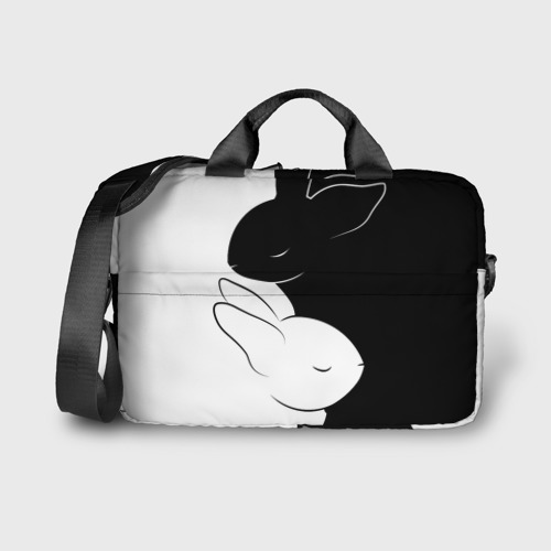 Сумка для ноутбука 3D Черный кролик и белый Инь Янь, цвет 3D печать