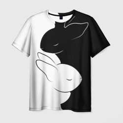 Мужская футболка 3D Черный кролик и белый Инь Янь