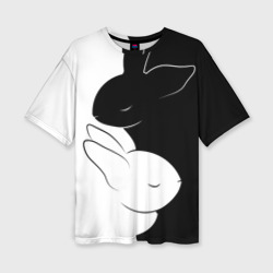 Женская футболка oversize 3D Черный кролик и белый Инь Янь