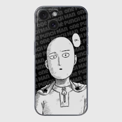 Чехол для iPhone 15 силиконовый с защитой камеры One Punch Man - Сайтама Ванпанчмен