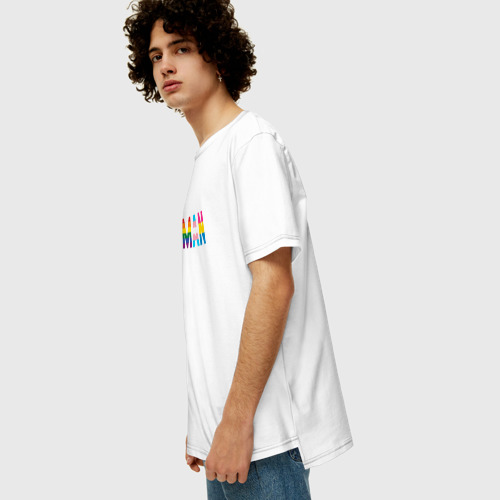 Мужская футболка хлопок Oversize Human rainbow, цвет белый - фото 5