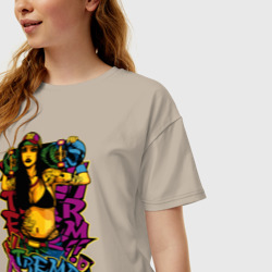 Женская футболка хлопок Oversize Девушка со скейтом на плечах - фото 2