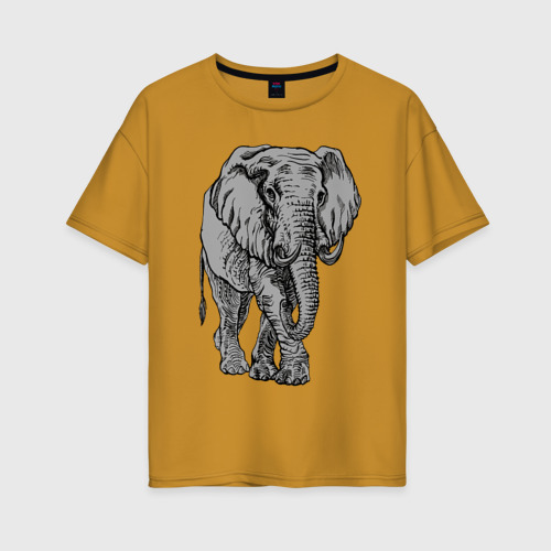Женская футболка хлопок Oversize Огромный могучий слон, цвет горчичный