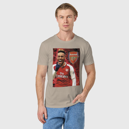 Мужская футболка хлопок Arsenal - Pierre Emerick Aubameyang, цвет миндальный - фото 3