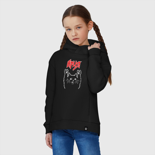 Детское худи Oversize хлопок Ария рок кот, цвет черный - фото 3