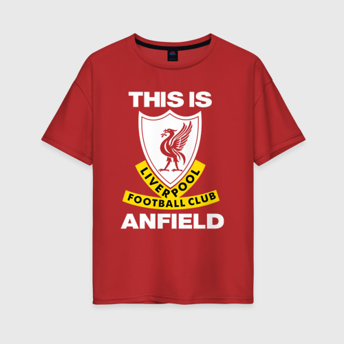 Женская футболка хлопок Oversize FC Liverpool, anfield ФК Ливерпуль, цвет красный