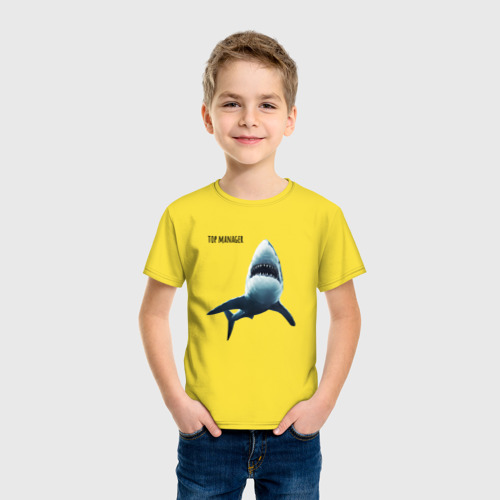 Детская футболка хлопок Акула - топ менеджер, цвет желтый - фото 3