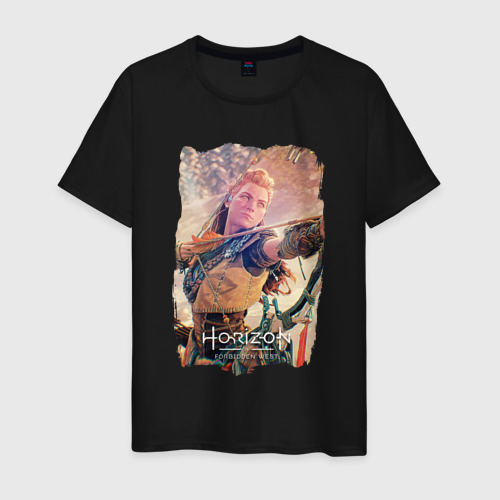 Мужская футболка хлопок Horizon Forbidden West | Горизонт Запретный Запад, цвет черный
