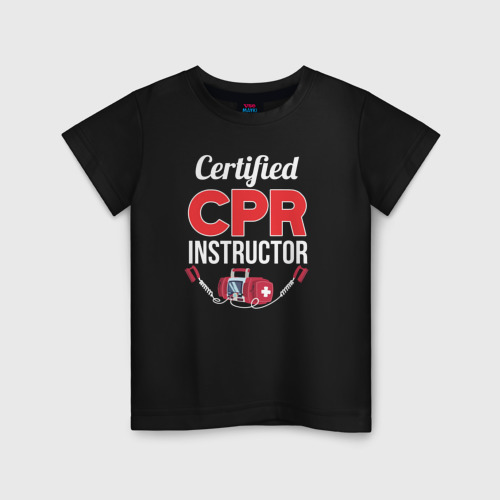 Детская футболка хлопок Сертифицированный СЛР инструктор, цвет черный