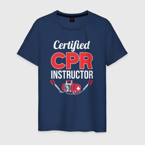 Мужская футболка хлопок Сертифицированный СЛР инструктор, цвет темно-синий